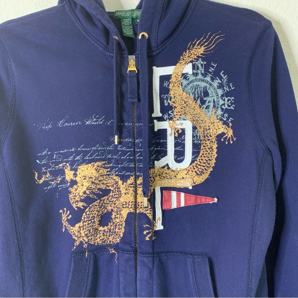 Lauren Ralph Lauren jeans blue y2k full zip hooded sweater M - Picture 4 of 7